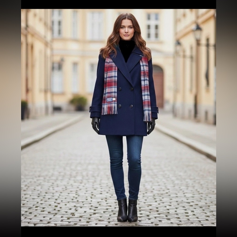 Pendelton Womens Virgin Wool Long Sleeve Peacoat Coat Navy Blue With Shawl 8